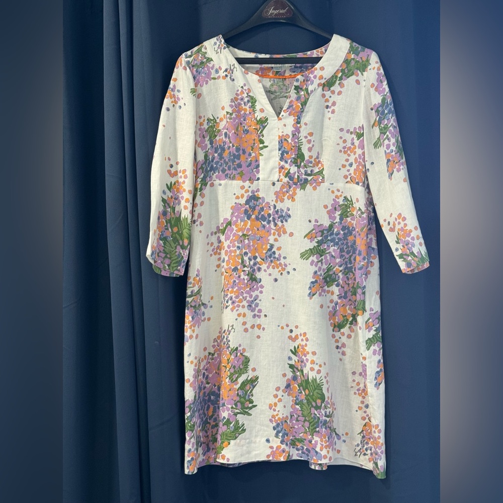 Boden Lavender Blue Orange Abstract Linen Tunic 3/4 Sleeves Dress US 10LUK 14L